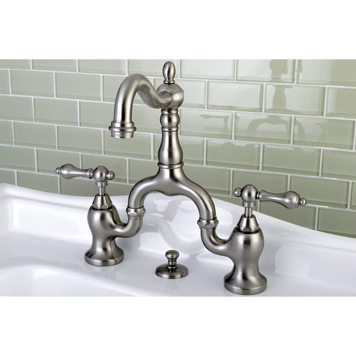 English Country KS7978AL Two-Handle 3-Hole Deck Mount Bridge Bathroom Faucet with Brass Pop-Up, Brushed Nickel