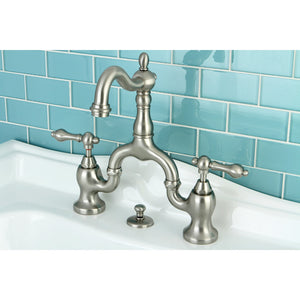 English Country KS7978AL Two-Handle 3-Hole Deck Mount Bridge Bathroom Faucet with Brass Pop-Up, Brushed Nickel