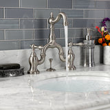 English Country KS7978AL Two-Handle 3-Hole Deck Mount Bridge Bathroom Faucet with Brass Pop-Up, Brushed Nickel