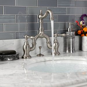 English Country KS7978AL Two-Handle 3-Hole Deck Mount Bridge Bathroom Faucet with Brass Pop-Up, Brushed Nickel