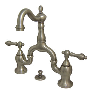 English Country KS7978AL Two-Handle 3-Hole Deck Mount Bridge Bathroom Faucet with Brass Pop-Up, Brushed Nickel