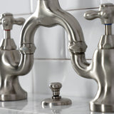 English Country KS7978AX Two-Handle 3-Hole Deck Mount Bridge Bathroom Faucet with Brass Pop-Up, Brushed Nickel