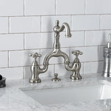 English Country KS7978AX Two-Handle 3-Hole Deck Mount Bridge Bathroom Faucet with Brass Pop-Up, Brushed Nickel
