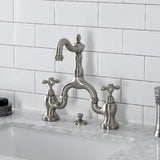 English Country KS7978AX Two-Handle 3-Hole Deck Mount Bridge Bathroom Faucet with Brass Pop-Up, Brushed Nickel