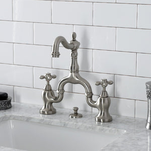 English Country KS7978AX Two-Handle 3-Hole Deck Mount Bridge Bathroom Faucet with Brass Pop-Up, Brushed Nickel