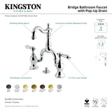 Heirloom KS7978BAL Two-Handle 3-Hole Deck Mount Bridge Bathroom Faucet with Brass Pop-Up, Brushed Nickel