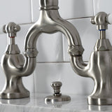 English Country KS7978PL Two-Handle 3-Hole Deck Mount Bridge Bathroom Faucet with Brass Pop-Up, Brushed Nickel