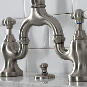 English Country KS7978PL Two-Handle 3-Hole Deck Mount Bridge Bathroom Faucet with Brass Pop-Up, Brushed Nickel
