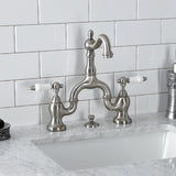 English Country KS7978PL Two-Handle 3-Hole Deck Mount Bridge Bathroom Faucet with Brass Pop-Up, Brushed Nickel