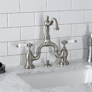 English Country KS7978PL Two-Handle 3-Hole Deck Mount Bridge Bathroom Faucet with Brass Pop-Up, Brushed Nickel