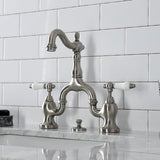 English Country KS7978PL Two-Handle 3-Hole Deck Mount Bridge Bathroom Faucet with Brass Pop-Up, Brushed Nickel