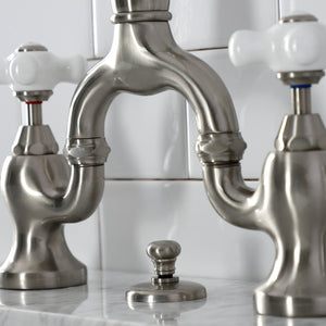 English Country KS7978PX Two-Handle 3-Hole Deck Mount Bridge Bathroom Faucet with Brass Pop-Up, Brushed Nickel