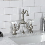 English Country KS7978PX Two-Handle 3-Hole Deck Mount Bridge Bathroom Faucet with Brass Pop-Up, Brushed Nickel