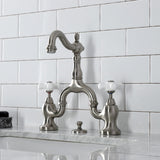 English Country KS7978PX Two-Handle 3-Hole Deck Mount Bridge Bathroom Faucet with Brass Pop-Up, Brushed Nickel