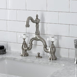 English Country KS7978PX Two-Handle 3-Hole Deck Mount Bridge Bathroom Faucet with Brass Pop-Up, Brushed Nickel