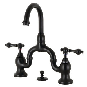 English Country KS7990AL Two-Handle 3-Hole Deck Mount Bridge Bathroom Faucet with Brass Pop-Up, Matte Black