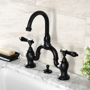 Heirloom KS7990BAL Two-Handle 3-Hole Deck Mount Bridge Bathroom Faucet with Brass Pop-Up, Matte Black