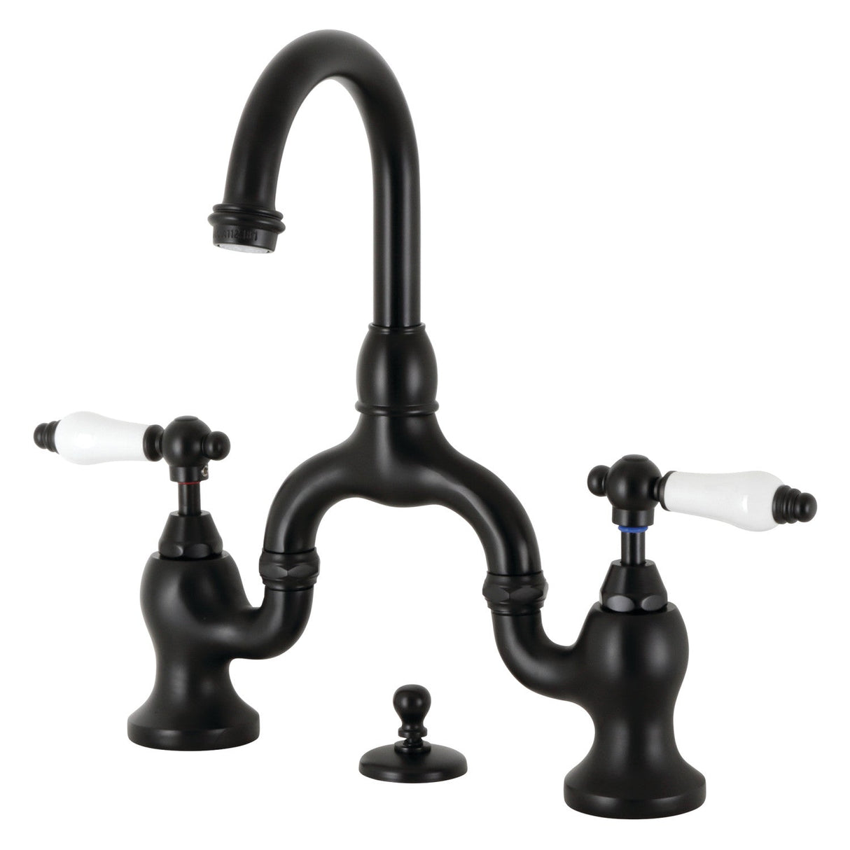 English Country KS7990PL Two-Handle 3-Hole Deck Mount Bridge Bathroom Faucet with Brass Pop-Up, Matte Black