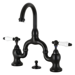 English Country KS7990PL Two-Handle 3-Hole Deck Mount Bridge Bathroom Faucet with Brass Pop-Up, Matte Black