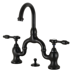 Tudor KS7990TAL Two-Handle 3-Hole Deck Mount Bridge Bathroom Faucet with Brass Pop-Up, Matte Black