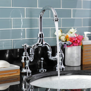 English Country KS7991AL Two-Handle 3-Hole Deck Mount Bridge Bathroom Faucet with Brass Pop-Up, Polished Chrome