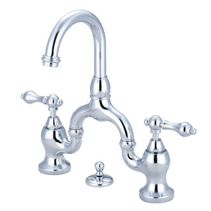 English Country KS7991AL Two-Handle 3-Hole Deck Mount Bridge Bathroom Faucet with Brass Pop-Up, Polished Chrome