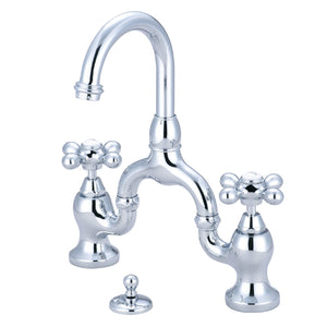 English Country KS7991AX Two-Handle 3-Hole Deck Mount Bridge Bathroom Faucet with Brass Pop-Up, Polished Chrome