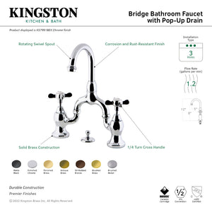 Essex KS7991BEX Two-Handle 3-Hole Deck Mount Bridge Bathroom Faucet with Brass Pop-Up, Polished Chrome