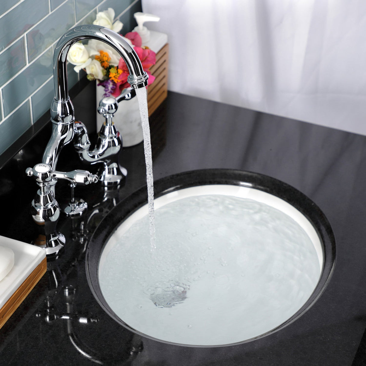 Tudor KS7991TAL Two-Handle 3-Hole Deck Mount Bridge Bathroom Faucet with Brass Pop-Up, Polished Chrome