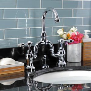 Tudor KS7991TAL Two-Handle 3-Hole Deck Mount Bridge Bathroom Faucet with Brass Pop-Up, Polished Chrome