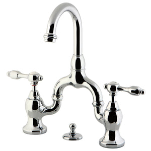 Tudor KS7991TAL Two-Handle 3-Hole Deck Mount Bridge Bathroom Faucet with Brass Pop-Up, Polished Chrome