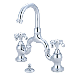 French Country KS7991TX Two-Handle 3-Hole Deck Mount Bridge Bathroom Faucet with Brass Pop-Up, Polished Chrome