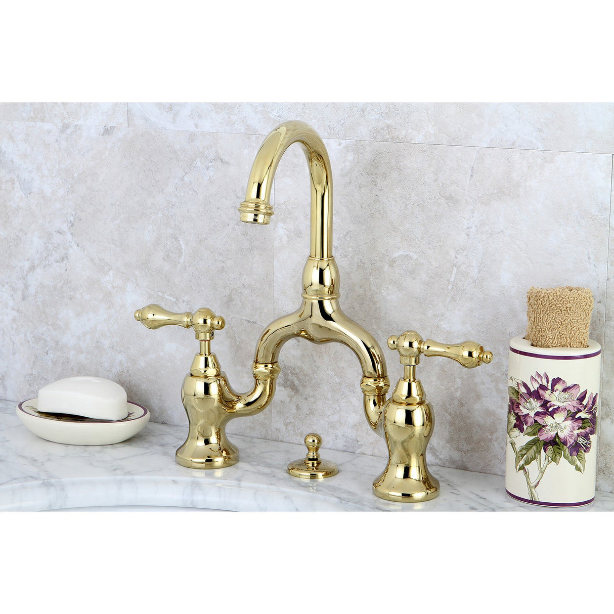 English Country KS7992AL Two-Handle 3-Hole Deck Mount Bridge Bathroom Faucet with Brass Pop-Up, Polished Brass