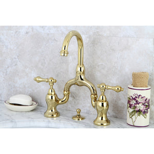 English Country KS7992AL Two-Handle 3-Hole Deck Mount Bridge Bathroom Faucet with Brass Pop-Up, Polished Brass