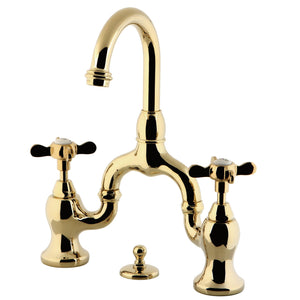 Essex KS7992BEX Two-Handle 3-Hole Deck Mount Bridge Bathroom Faucet with Brass Pop-Up, Polished Brass