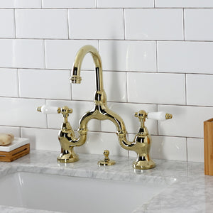 English Country KS7992PL Two-Handle 3-Hole Deck Mount Bridge Bathroom Faucet with Brass Pop-Up, Polished Brass