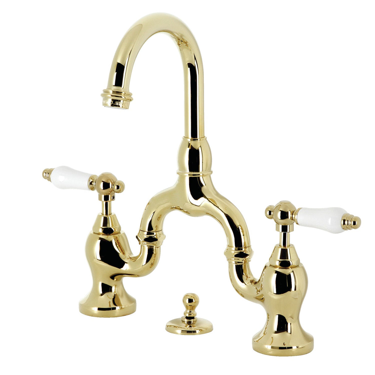 English Country KS7992PL Two-Handle 3-Hole Deck Mount Bridge Bathroom Faucet with Brass Pop-Up, Polished Brass