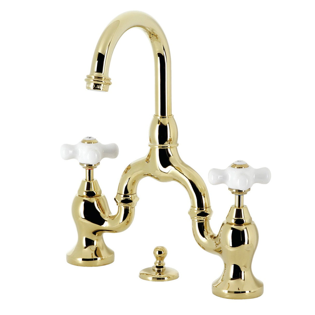 English Country KS7992PX Two-Handle 3-Hole Deck Mount Bridge Bathroom Faucet with Brass Pop-Up, Polished Brass