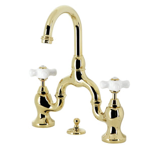English Country KS7992PX Two-Handle 3-Hole Deck Mount Bridge Bathroom Faucet with Brass Pop-Up, Polished Brass