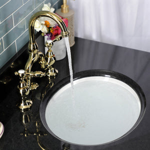 Tudor KS7992TAL Two-Handle 3-Hole Deck Mount Bridge Bathroom Faucet with Brass Pop-Up, Polished Brass