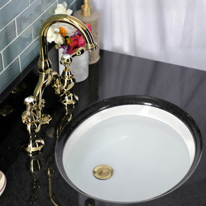 Tudor KS7992TAL Two-Handle 3-Hole Deck Mount Bridge Bathroom Faucet with Brass Pop-Up, Polished Brass