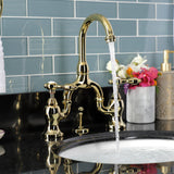 Tudor KS7992TAL Two-Handle 3-Hole Deck Mount Bridge Bathroom Faucet with Brass Pop-Up, Polished Brass
