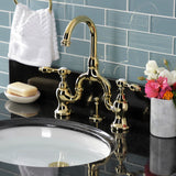 Tudor KS7992TAL Two-Handle 3-Hole Deck Mount Bridge Bathroom Faucet with Brass Pop-Up, Polished Brass