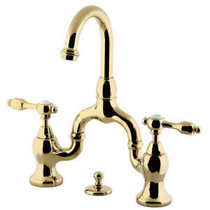 Tudor KS7992TAL Two-Handle 3-Hole Deck Mount Bridge Bathroom Faucet with Brass Pop-Up, Polished Brass