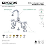 French Country KS7992TX Two-Handle 3-Hole Deck Mount Bridge Bathroom Faucet with Brass Pop-Up, Polished Brass