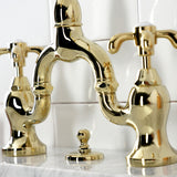 French Country KS7992TX Two-Handle 3-Hole Deck Mount Bridge Bathroom Faucet with Brass Pop-Up, Polished Brass
