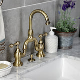 English Country KS7993AL Two-Handle 3-Hole Deck Mount Bridge Bathroom Faucet with Brass Pop-Up, Antique Brass
