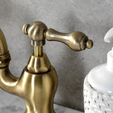 English Country KS7993AL Two-Handle 3-Hole Deck Mount Bridge Bathroom Faucet with Brass Pop-Up, Antique Brass
