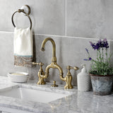 English Country KS7993AL Two-Handle 3-Hole Deck Mount Bridge Bathroom Faucet with Brass Pop-Up, Antique Brass