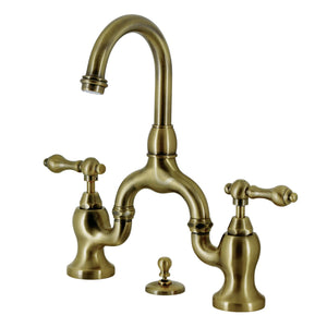 English Country KS7993AL Two-Handle 3-Hole Deck Mount Bridge Bathroom Faucet with Brass Pop-Up, Antique Brass